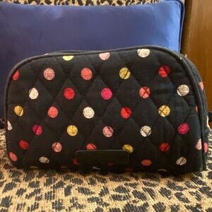Pre Loved Vera Bradley Black Quilted Cosmetic Bag with Colorful Dots